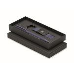 Coffret avec stylo en aluminium recyclé et porte-clés en similicuir couleur bleu vue principale