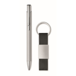 Coffret avec stylo en aluminium recyclé et porte-clés en similicuir couleur argenté deuxième vue