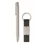 Coffret avec stylo en aluminium recyclé et porte-clés en similicuir couleur argenté septième vue
