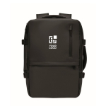 Sac à dos extensible en RPET 600D avec sangle trolley 20 L couleur noir vue avec zone d'impression