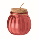 Photophore en verre avec couvercle en liège et bougie parfum vanille couleur rouge