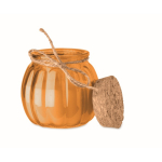 Photophore en verre avec couvercle en liège et bougie parfum vanille couleur orange troisième vue
