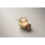 Photophore en verre avec couvercle en liège et bougie parfum vanille couleur beige quatrième vue photographique