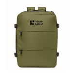 Sac à dos cabine extensible en RPET 600D avec plusieurs poches 20 L couleur vert militaire vue avec zone d'impression