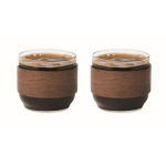 Set de 2 tasses à café en verre avec bande en bois de noyer 120 ml couleur bois deuxième vue