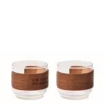 Set de 2 tasses à café en verre avec bande en bois de noyer 120 ml couleur bois vue avec zone d'impression