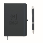 Set de carnet A5 en PU avec stylo bleu et pages lignées couleur bleu marine deuxième vue principale