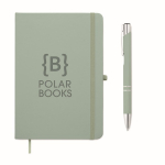 Set de carnet A5 en PU avec stylo bleu et pages lignées couleur vert menthe vue principale