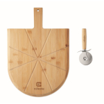 Planche à pizza en bambou avec roulette à pizza en inox incluse couleur bois vue principale