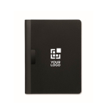 Porte-documents A4 en cuir synthétique avec poches et bloc-notes ligné couleur noir vue avec zone d'impression