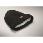 Bonnet unisexe avec doublure polaire, ourlet et taille unique couleur noir quatrième vue photographique