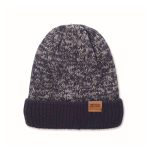 Bonnet unisexe avec doublure polaire, ourlet et taille unique couleur bleu vue avec zone d'impression