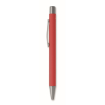 Stylo en aluminium recyclé avec finition caoutchoutée et encre bleue couleur rouge deuxième vue