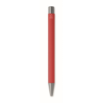 Stylo en aluminium recyclé avec finition caoutchoutée et encre bleue couleur rouge quatrième vue