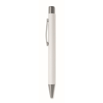 Stylo en aluminium recyclé avec finition caoutchoutée et encre bleue couleur blanc deuxième vue
