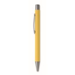 Stylo en aluminium recyclé avec finition caoutchoutée et encre bleue couleur jaune deuxième vue