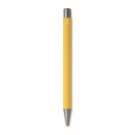 Stylo en aluminium recyclé avec finition caoutchoutée et encre bleue couleur jaune quatrième vue