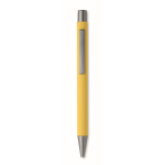 Stylo en aluminium recyclé avec finition caoutchoutée et encre bleue couleur jaune cinquième vue