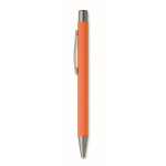 Stylo en aluminium recyclé avec finition caoutchoutée et encre bleue couleur orange deuxième vue