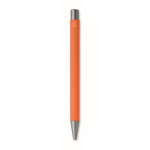 Stylo en aluminium recyclé avec finition caoutchoutée et encre bleue couleur orange quatrième vue