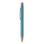 Stylo en aluminium recyclé avec finition caoutchoutée et encre bleue couleur turquoise deuxième vue