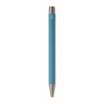 Stylo en aluminium recyclé avec finition caoutchoutée et encre bleue couleur turquoise quatrième vue