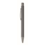 Stylo en aluminium recyclé avec finition caoutchoutée et encre bleue couleur gris foncé deuxième vue