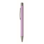 Stylo en aluminium recyclé avec finition caoutchoutée et encre bleue couleur violet deuxième vue