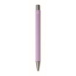 Stylo en aluminium recyclé avec finition caoutchoutée et encre bleue couleur violet quatrième vue