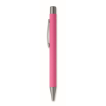 Stylo en aluminium recyclé avec finition caoutchoutée et encre bleue couleur fuchsia deuxième vue