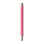 Stylo en aluminium recyclé avec finition caoutchoutée et encre bleue couleur fuchsia quatrième vue