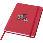 Carnet A5 à points avec élastique et ruban ton sur ton couleur rouge vue avec impression sérigraphique