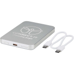 Batterie externe magnétique sans fil compacte 5 000 mAh couleur argenté vue impression avec logo 2