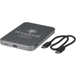 Batterie externe magnétique sans fil compacte 5 000 mAh couleur argenté brillant vue impression avec logo 2