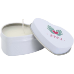 Bougie cœur en boîte métal avec parfum vanille 40 g couleur blanc vue avec impression sérigraphique
