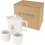 Théière avec deux tasses en céramique pour le thé 600 ml couleur blanc vue avec impression sérigraphique