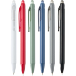 Stylo en plastique recyclé double injection encre bleue couleur blanc deuxième vue en couleurs
