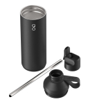 Gourde en inox recyclé avec paille 710 ml Ocean Bottle couleur noir deuxième vue