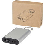 Batterie externe en aluminium recyclé avec porte-clés 2 000 mAh couleur argenté