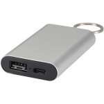 Batterie externe en aluminium recyclé avec porte-clés 2 000 mAh couleur argenté deuxième vue