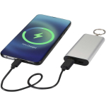 Batterie externe en aluminium recyclé avec porte-clés 2 000 mAh couleur argenté troisième vue