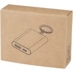 Batterie externe en aluminium recyclé avec porte-clés 2 000 mAh couleur argenté deuxième vue avec boîte