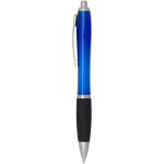 Stylo plastique recyclé grip doux encre noire couleur bleu roi vue latérale