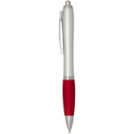 Stylo plastique recyclé à clic grip doux encre noire couleur rouge vue latérale