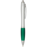 Stylo plastique recyclé à clic grip doux encre noire couleur vert deuxième vue latérale
