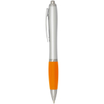 Stylo plastique recyclé à clic grip doux encre noire couleur orange vue latérale