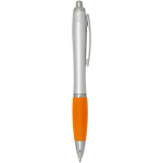 Stylo plastique recyclé à clic grip doux encre noire couleur orange deuxième vue latérale