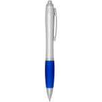 Stylo plastique recyclé à clic grip doux encre noire couleur bleu roi deuxième vue latérale