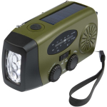 Radio d’urgence avec recharge solaire et dynamo 1 200 mAh couleur vert militaire troisième vue