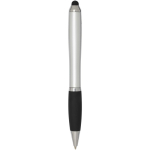 Stylo rotatif avec stylet et grip doux encre bleue couleur argenté deuxième vue arrière